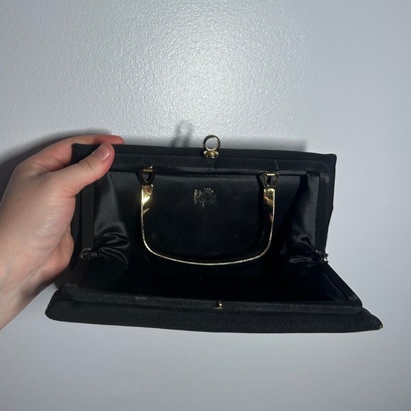 vintage 90s after five black clutch with collapsible gold handle - Picture 6 of 12